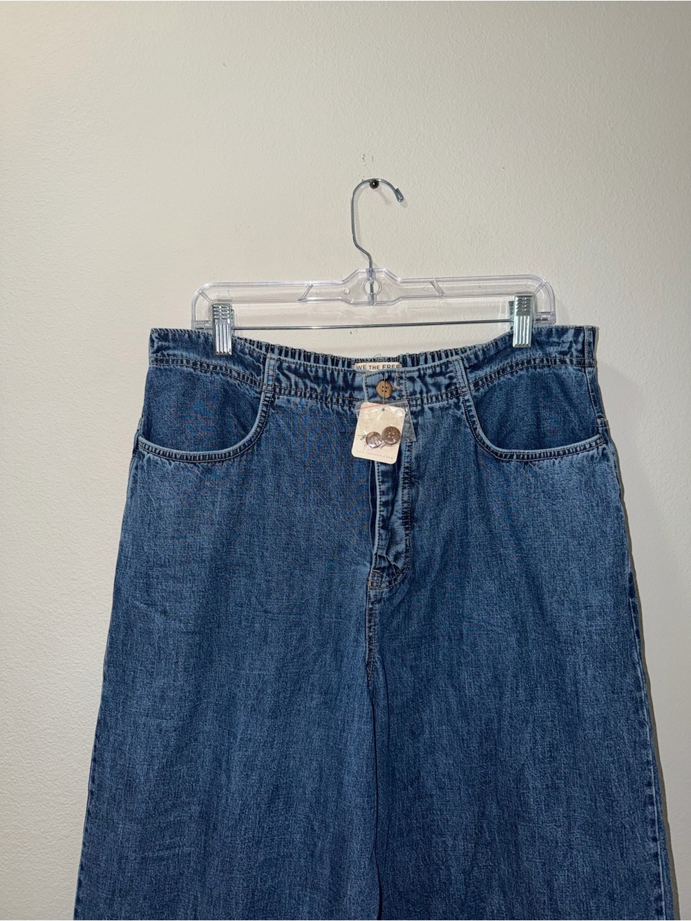 FREE PEOPLE Pants We The Free Love Me Not Bloomer Jeans Wide Leg Crop Large Boho - Picture 4 of 9